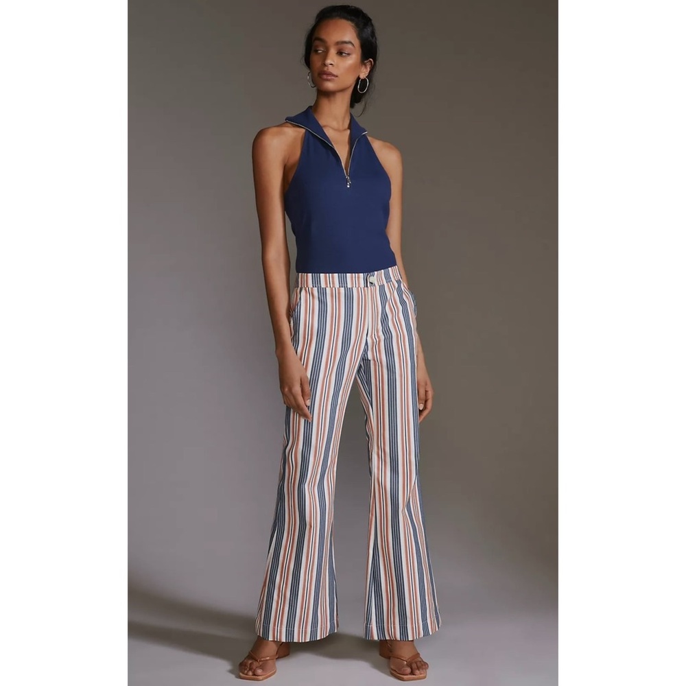 Anthropologie Low-Rise Striped Flare Pants - Size 4P